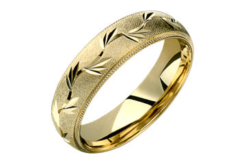14kt Leaf Engraved Yellow Gold Wedding Band Alain Raphael