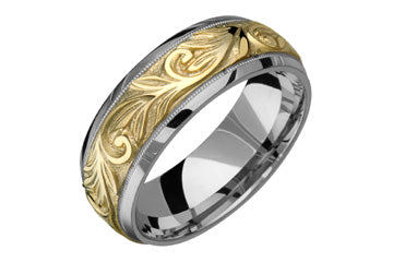 14kt Two-Tone Engraved Center Wedding Band Alain Raphael