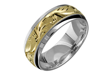14kt Two-Tone Wedding Band with Carved Engraving Alain Raphael
