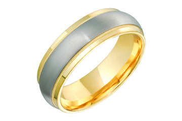 14kt Two-Tone Wedding Band with Milled Edge Engraving Alain Raphael
