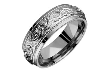 14kt White Gold Carved Comfort Fit Wedding Band Alain Raphael