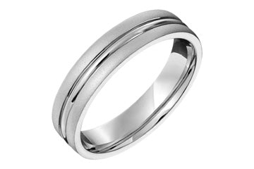 14kt White Gold Wedding Band with Center Groove Alain Raphael