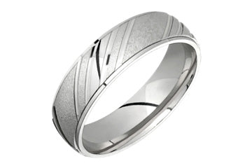 14kt White Gold Wedding Band with Diagonal Engraving Alain Raphael