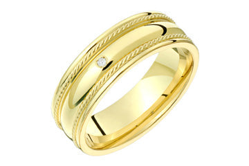 14kt Yellow Gold Double Rope Chain Wedding Band with Diamond Alain Raphael
