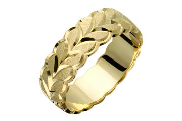 14kt Yellow Gold Engraved Leaf Design Wedding Band Alain Raphael