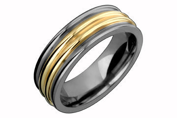 14kt Yellow Gold and Titanium Grooved Band Alain Raphael