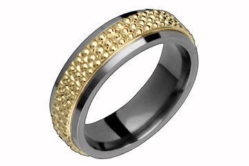 14kt Yellow Gold and Titanium Ring with Three Rows of Beading Alain Raphael
