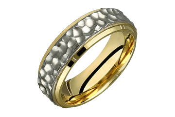 14kt Yellow and White Gold Hammered Wedding Band Alain Raphael