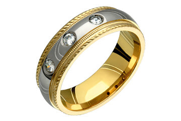 14kt Yellow and White Gold Three Stone Diamond Wedding Band Alain Raphael