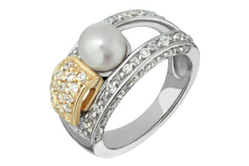 17/25 Carat Two-Tone Cultured Pearl & Diamond Ring Alain Raphael