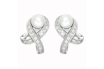 17/50 Carat White Gold 14kt Diamond and Cultured Pearl Earrings Alain Raphael