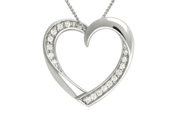 19/50 Carat White Gold 14K Heart Diamond Pendant With Chain Alain Raphael