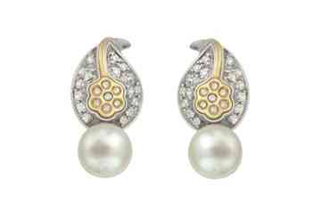 2/5 Carat 14K Two Tone Diamond & Pearl Earrings Alain Raphael