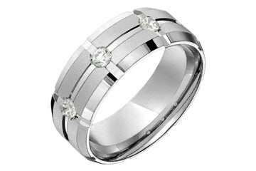 21/100 Carat White Gold Grooved Wedding Band with Diamonds Alain Raphael