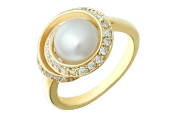 21/50 Carat Yellow Gold Swirl Pearl & Diamond Ring Alain Raphael