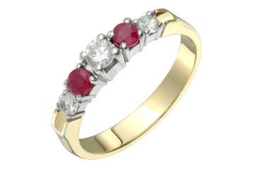 3/10 Carat Diamond & Ruby - 5 Stone 14K Gold Ring Alain Raphael