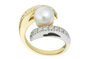 3/10 Carat Diamond Yellow & White Gold Pearl Ring Alain Raphael
