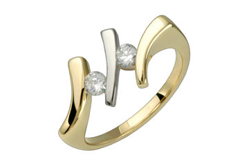 3/10 Carat Yellow and White Gold Twin Diamond Ring Alain Raphael