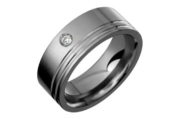 3/100 Carat Diamond Double Groove Titanium Ring Alain Raphael