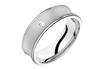 3/100 Carat White Gold 14kt Concaved Wedding Band with Diamond Alain Raphael