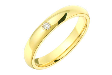 3/100 Carat Yellow Gold 14kt Domed Wedding Band with Diamond Alain Raphael