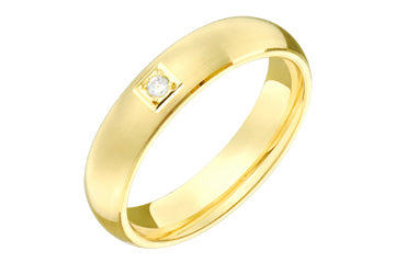 3/100 Carat Yellow Gold Domed Wedding Band with Diamond Alain Raphael