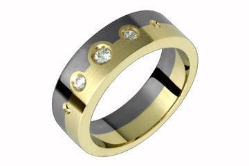 3/20 Carat Half Titanium and Half Yellow Gold Band with Diamonds Alain Raphael