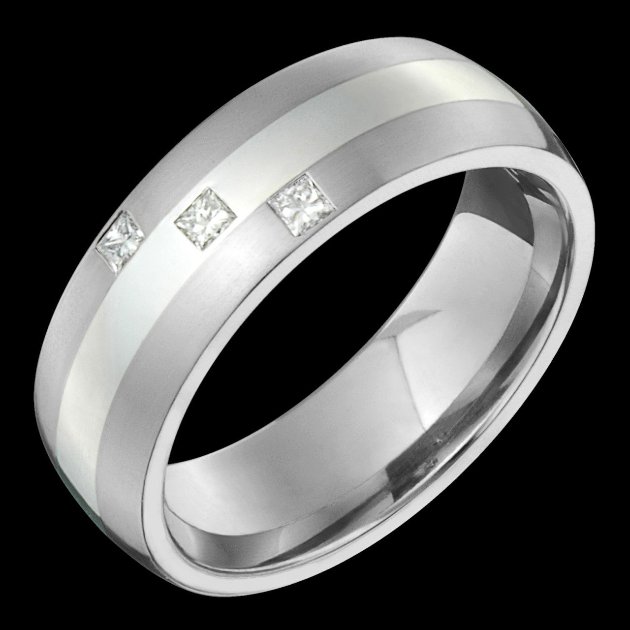 3/20 Carat Princess Cut Diamond Titanium Band with White Gold Inlay Alain Raphael