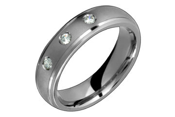 3/20 Carat Three Stone Diamond Titanium Ring with Grooved Edges Alain Raphael