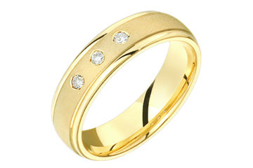 3/20 Carat Yellow Gold 14kt Diamond Wedding Band with Grooved Edges Alain Raphael