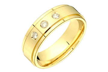 3/20 Carat Yellow Gold 14kt Wedding Band with Trio Diamonds Alain Raphael