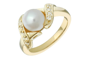3/20 Carat Yellow Gold Cultured Pearl & Diamond Ring Alain Raphael