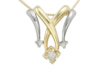 3/25 Carat Two Tone Princess Diamond Pendant With Chain Alain Raphael