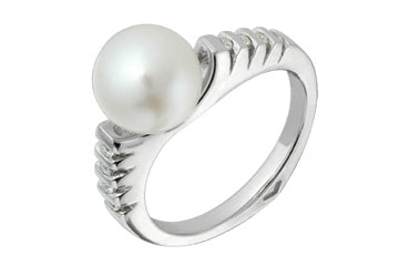 3/25 Carat White Gold Cultured Pearl & Diamond Carved Ring Alain Raphael