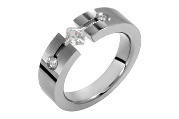 3/50 Carat Diamond & Square Cubic Zirconia Titanium Ring Alain Raphael
