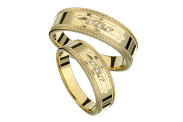3/50 Carat Tapered 14kt Yellow Gold Wedding Band Set with Diamond Alain Raphael