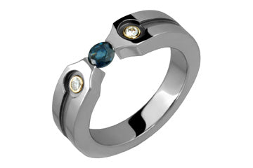 3/50 Carat Tension Set Sapphire & Diamond Titanium Ring Alain Raphael