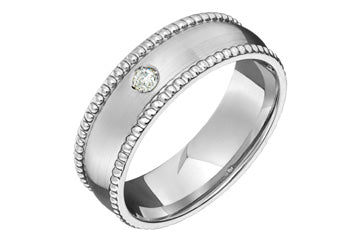 3/50 Carat White Gold Beaded Edge Wedding Band with Diamond Alain Raphael