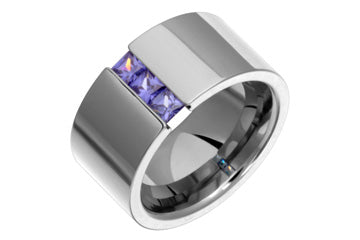3-Stone Square Tanzanite & Titanium Tension Set Ring Alain Raphael