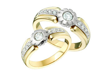 31/50 Carat Two Tone Matching Diamond Floral Wedding Rings Alain Raphael