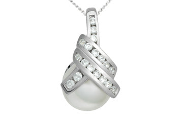 39/50 Carat Diamond & Button Pearl White Gold Pendant With Chain Alain Raphael