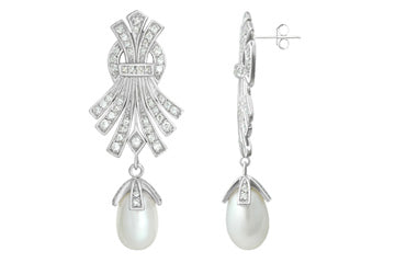 41/50 Carat White Gold 14kt Drop Pearl and Diamond Earrings Alain Raphael