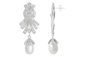 41/50 Carat White Gold 14kt Drop Pearl and Diamond Earrings Alain Raphael