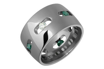 6/10 Carat Green and White Diamond Tension Set Titanium Ring Alain Raphael