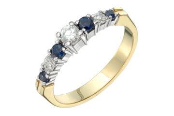6/25 Carat Diamond & Blue Sapphire 7-Stone Ring Alain Raphael