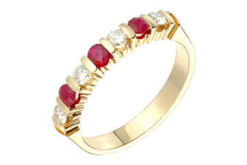 6/25 Carat Diamond & Ruby Yellow Gold Semi-Eternity Ring Alain Raphael