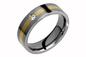 7/100 Carat Diamond Titanium Band with Yellow Gold Inlay Alain Raphael