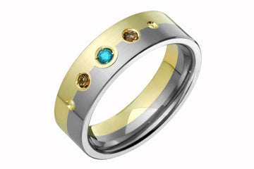 7/100 Carat Half Titanium and Half Yellow Gold Band with Sky Blue Diamond and Smokey Topaz Alain Raphael