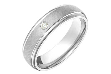 7/100 Carat White Gold 14kt Grooved Wedding Band with Diamond Alain Raphael