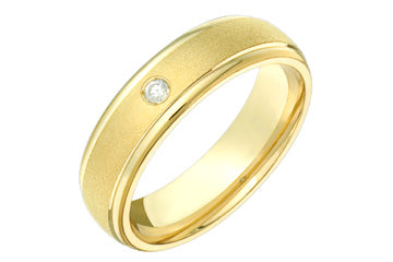 7/100 Carat Yellow Gold 14kt Grooved Wedding Band with Diamond Alain Raphael